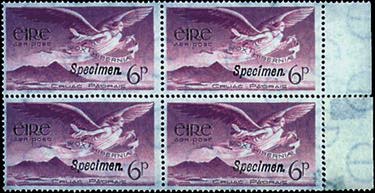 6d Airmail Stamp Block of Four Overprinted "Specimen"