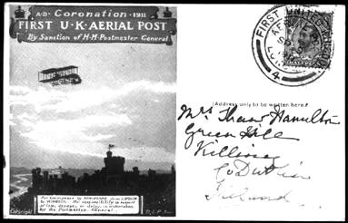 1911 First UK Aerial Post postcard