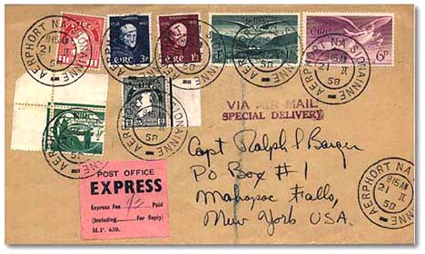 1958 Express airmail cover - franked 3/3 1/2d