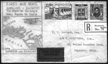 1932 Registed airmail Blackrock to Calcutta