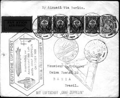 1933 Irish acceptance Dublin to Brazil via Zeppelin Chicago